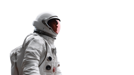 Astronaut on a Mission: A courageous astronaut, dressed in a pristine spacesuit, boldly looks forward with an unwavering gaze, symbolizing the spirit of space exploration.