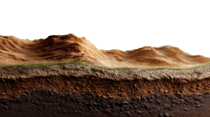 Earth's Layers: A cross-sectional view unveils the intricate layers of the earth, showcasing soil, rock formations, and geological structure, highlighting the earth's composition and the layers below