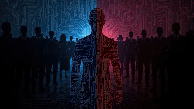 Insider Threat. Silhouettes business people teamwork concept blue red 
