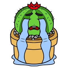 cactus character crying illustration hand drawn isolated vector
