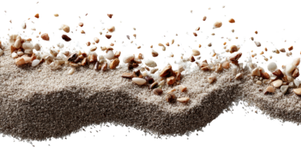 Sand and Pebbles: A macro shot reveals the textures of sand and pebbles in a gentle wave formation, creating a tranquil scene.