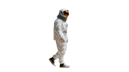 Astronaut in White Suit: A lone astronaut strides purposefully, clad in a pristine white spacesuit against a backdrop of endless possibilities.