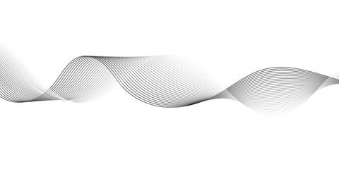 Minimalist abstract wave background with smooth black gradient lines forming elegant flowing curves on a white backdrop. Ideal for modern design, tech, and business presentations.