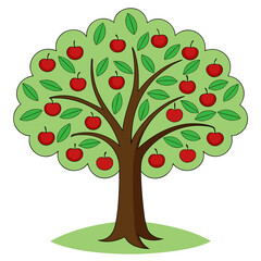 3d icon of cartoon apple tree with red fruit and green leaf