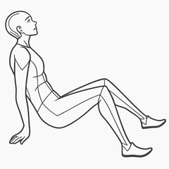 Stylized line art illustration of a person sitting with legs extended and looking upwards