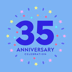 3d icon of 35th anniversary celebration with confetti and stars