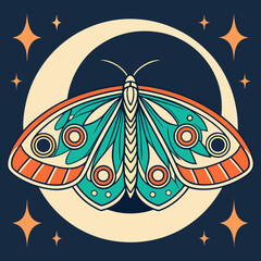 3d icon of mystical moth with celestial moon and stars