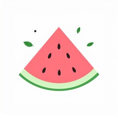 Vibrant Watermelon Slice with Black Seeds and Green Leaves on White Background