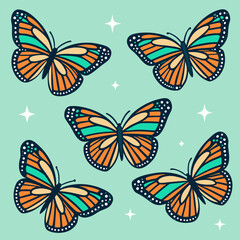 3d icon of a collection of monarch butterflies in flight