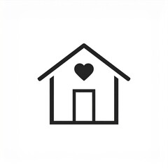 Fototapeta premium Simple Black and White House Icon with Heart Symbol on White Background