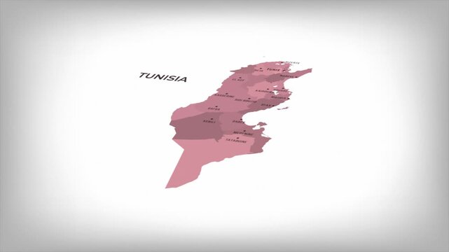 Animated Map of Tunisia with states Borders and Major Cities Positions