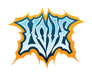 Bold love graphic with bright blue accents and orange outline for a modern design