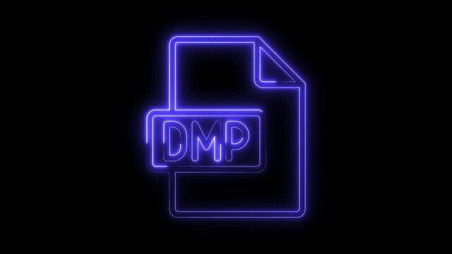 Glowing Neon D M P File Icon Isolated on Black Background Futuristic Digital Symbol Vibrant Blue Light