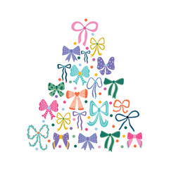 Christmas tree made of bows. Illustration on a transparent background.