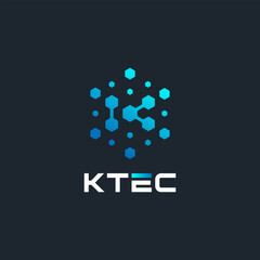 Modern abstract letter K logo with connected dots and hexagonal shapes, symbolizing blockchain, digital currency, crypto, and tech innovation. Ideal for fintech and digital branding.