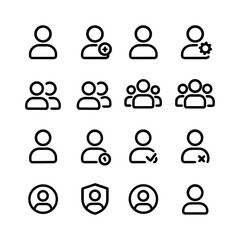 Simple Line User Account Icon Set Design for Interface Elements