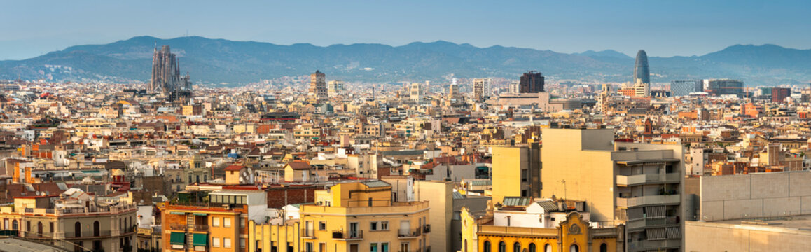Skyline city panoramic view of Barcelona Catalonia Spain
