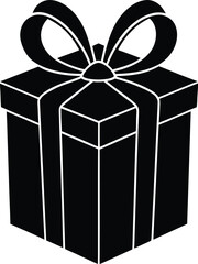 Black silhouette gift box with bow vector illustration