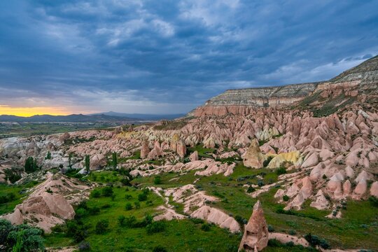 Red and rose valley landscape in Cappadocia, Turkey