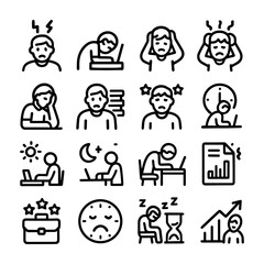 Line Art Stress and Burnout Illustration Collection of Professional Icons