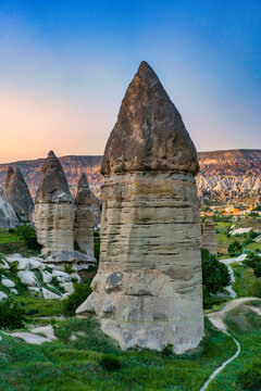 Cappadocia fairy chimneys at sunset in Rocket Valley, Turkey