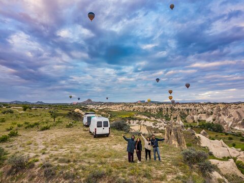 Friends Enjoying Hot Air Balloons over Cappadocia in Turkey