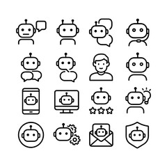 Outline Minimalist Robot Assistant Icon Set for Digital Communication Assistance