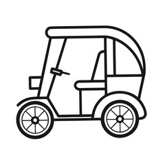 Simple line art icon of a three wheeled auto rickshaw