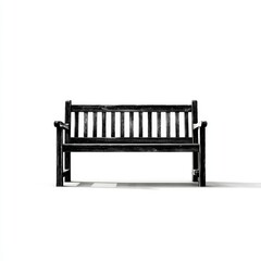 A dark wooden bench against a bright background, evokes a sense of tranquility and simplicity. The bench, with its classic design, invites a moment of pause