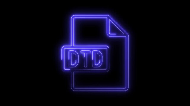 Glowing neon D T D document icon isolated on black background futuristic digital symbol vibrant blue light