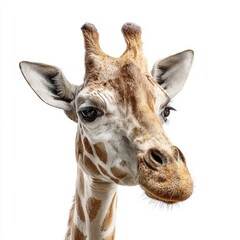 Naklejka premium A captivating portrait of a giraffe's face, showcasing its unique patterned coat and gentle eyes
