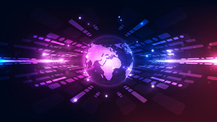 Global Digital Network and Data Flow Technology with Glowing Earth