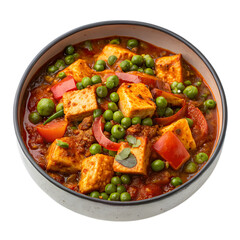 CloseUp of Aromatic Paneer and Pea Curry in a Bowl on transparent background