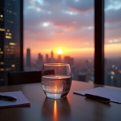 Flux Dev A delicate glass of crystal clear water sitson a sle