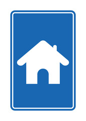 Home Direction Road Sign for Route Guidance, Blue Location Marker Vector Symbol