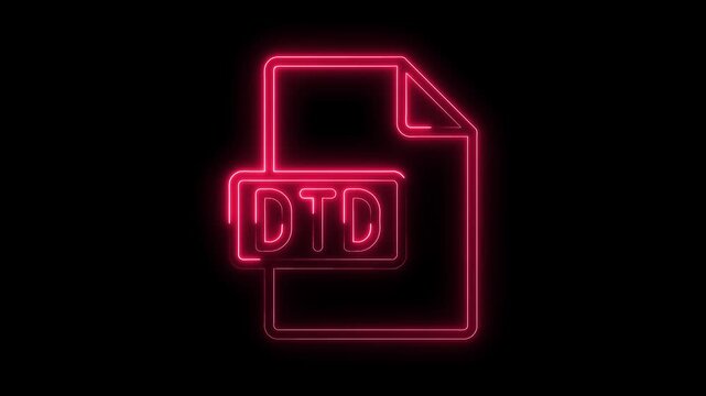 Glowing Neon D T D File Icon Isolated on Black Background Futuristic Digital Symbol Vibrant Pink Light