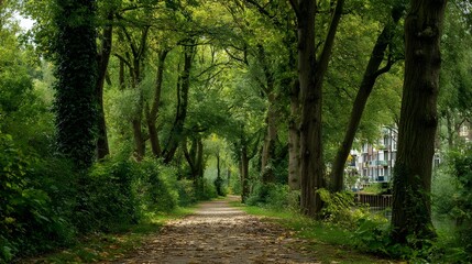 Reconnect With Nature Through A Nature Infused Park Path Adjacent To City Blending Urban Greenery