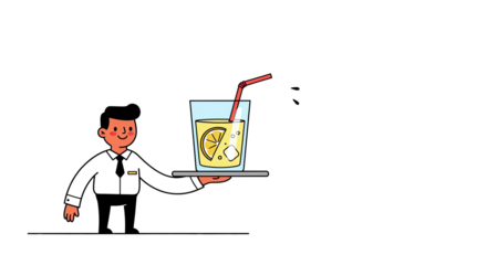 Smiling Waiter Holding Lemonade Drink on Tray Transparent Background