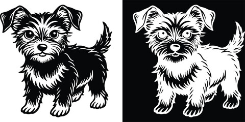 Adorable Yorkshire Terrier puppy graphic in black and white, perfect for pet lovers and breed enthusiasts