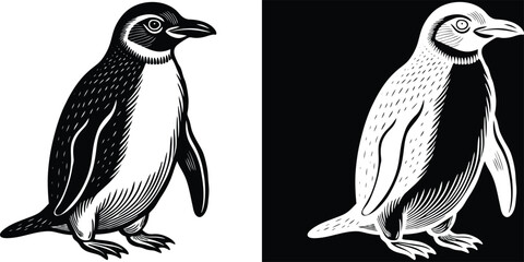 Elegant penguin illustration in black and white ready for creative design projects or educational materials