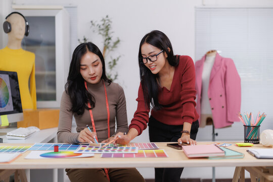 Fashion designers choosing colors for new clothes collection