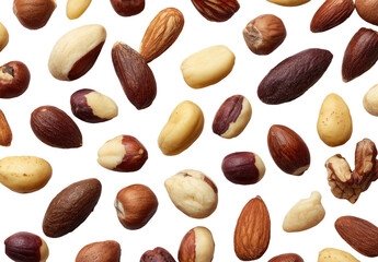 Assorted nuts scattered on black background