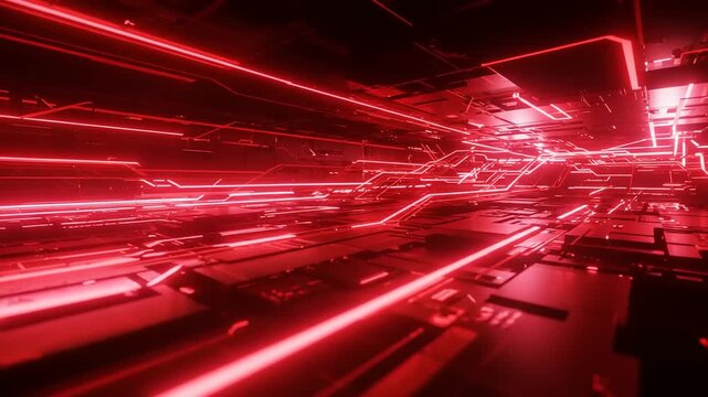 Futuristic glowing red tech corridor