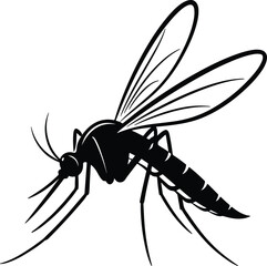 Silhouette mosquito insect black and white graphic vector Illustrator