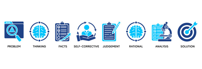 Critical thinking icon set vector illustration concept relate to identification, biases, relevance, curiosity, research, inference, process, rationality