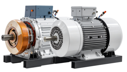 Industrial Electric AC 3-Phase Motor: High-Power Engine Isolated on Transparent Background