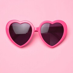 Heart Shaped Pink Sunglasses on a Pink Background Fashionable Eye Protection