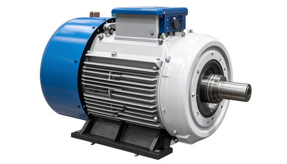 Industrial Electric AC 3-Phase Motor: High-Power Engine Isolated on Transparent Background