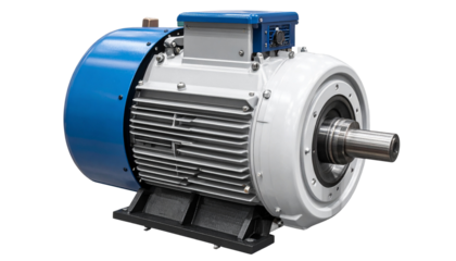 Industrial Electric AC 3-Phase Motor: High-Power Engine Isolated on Transparent Background