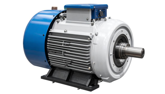 Industrial Electric AC 3-Phase Motor: High-Power Engine Isolated on Transparent Background